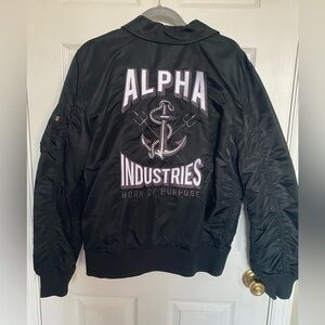 Alpha Industries Black Bomber Jacket with White Embroidered Anchor Logo